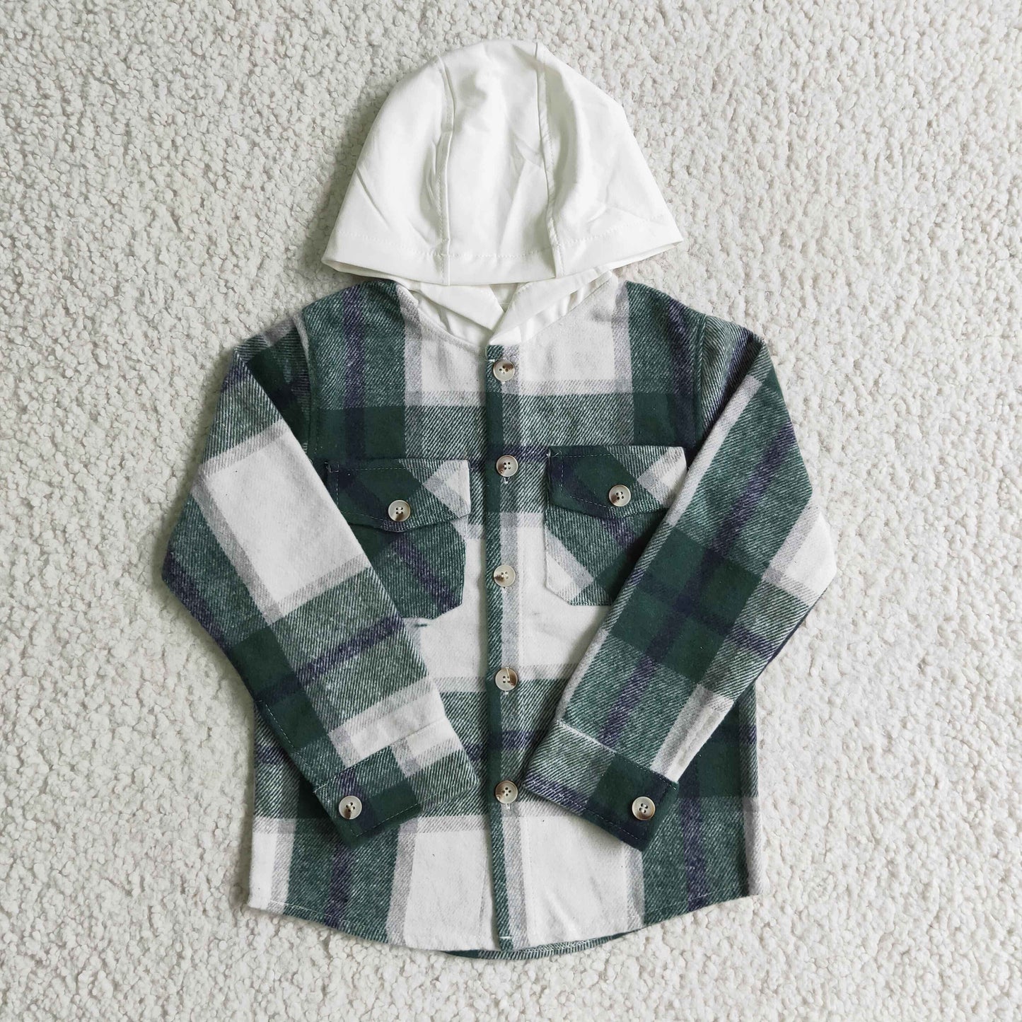 Boys green plaid hoodie coat BT0075