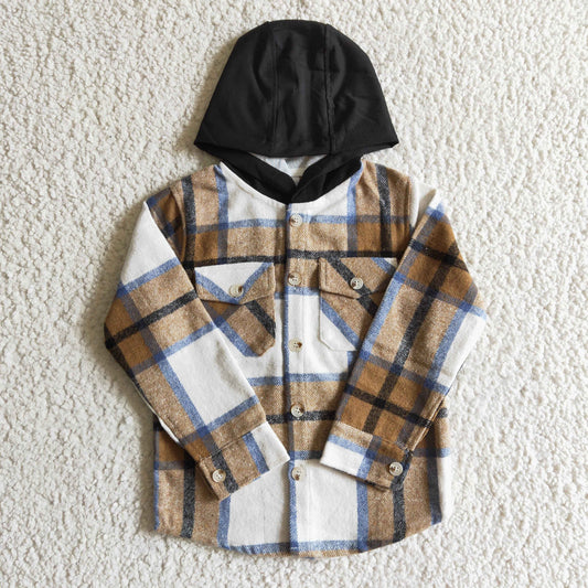 Boys brown plaid hoodie coat BT0076