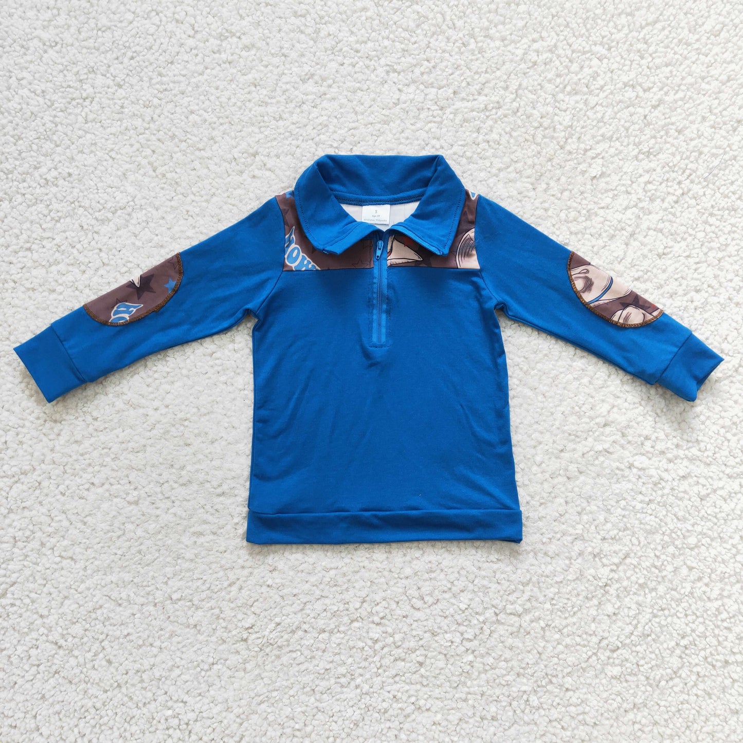 Boys western design blue zipper pullover top     BT0101