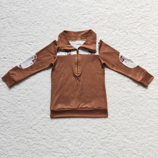 Boys cow print brown pullover top     BT0104