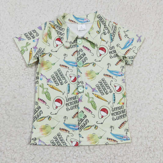 Boy short sleeve fishing print button up shirt  BT0125