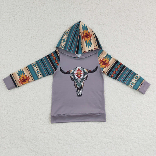 Boys long sleeve aztec cow print hoodie top   BT0130