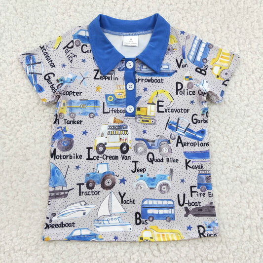 Boys transportation print summer polo shirts   BT0135