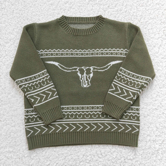Boys western cow skull print woolen sweater        BT0178