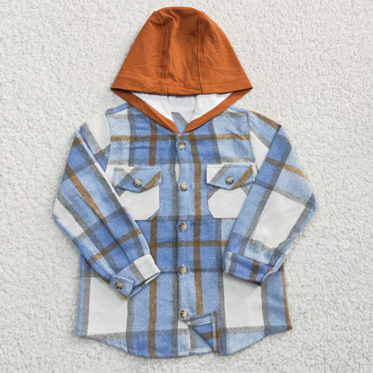 Boys blue plaid hoodie coat BT0208