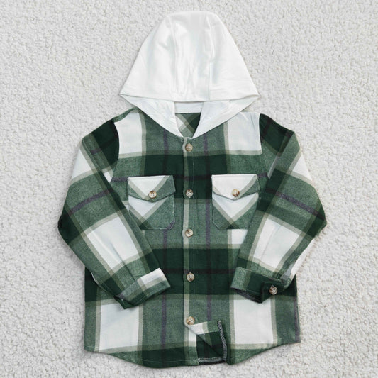 Boys green plaid hoodie coat BT0209