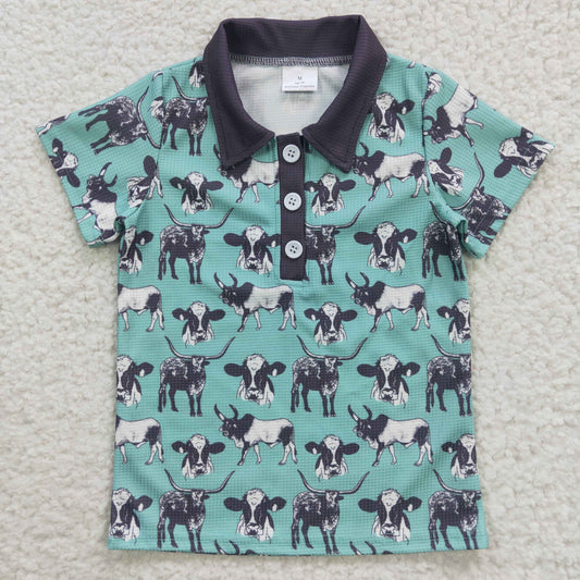 Boys cow print polo western shirts  BT0211