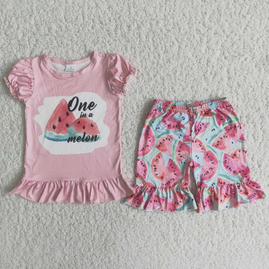 (Promotion)Short sleeve watermelon ruffles shorts summer outfits C1-23