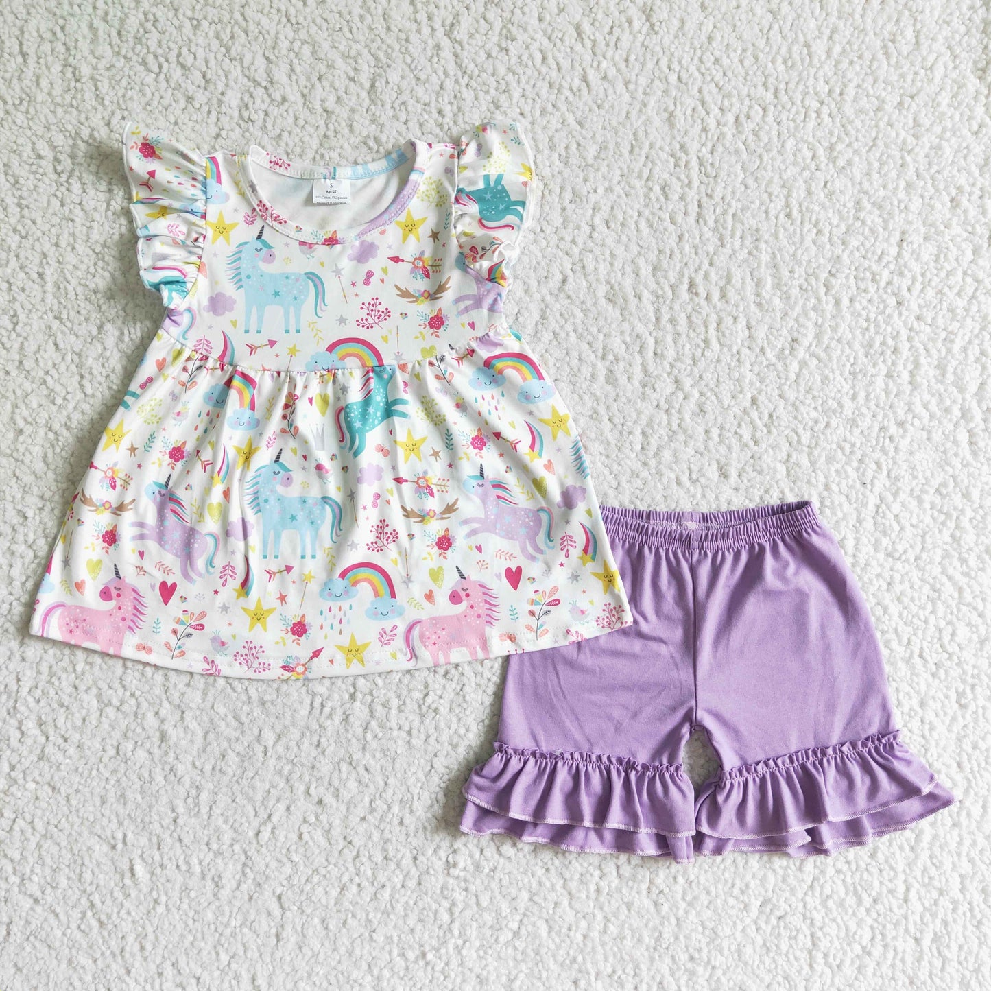 (Promotion)C10-3 Girls unicorn top purple shorts summer outfits