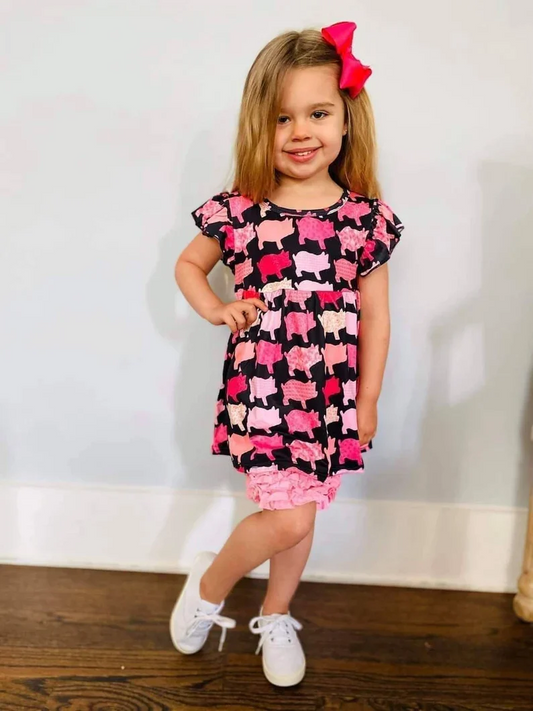 (Promotion)Girls summer pink pig print outfits   C11-6