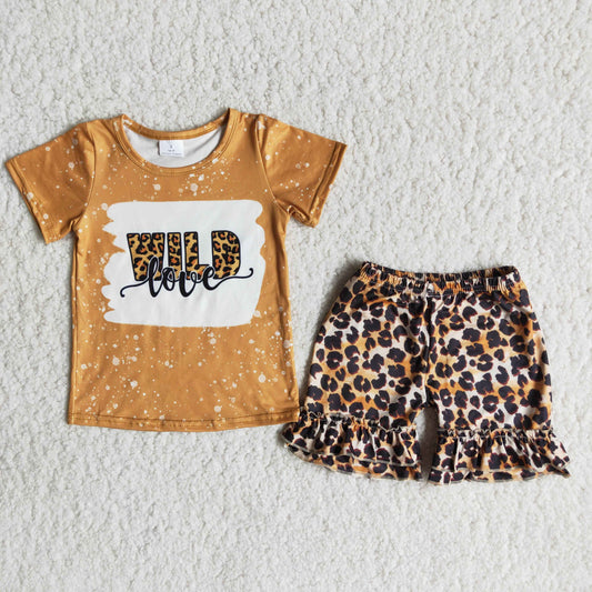 (Promotion)Girls short sleeve WILD leopard print ruffles shorts summer outfits   C12-2