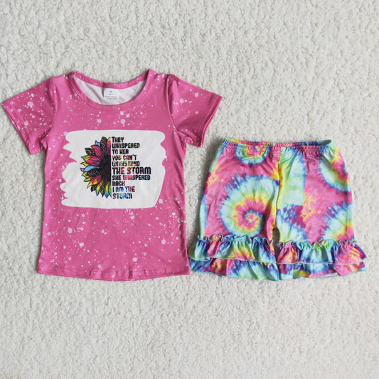 (Promotion)Girls sunflower tie dye print summer clothing sets