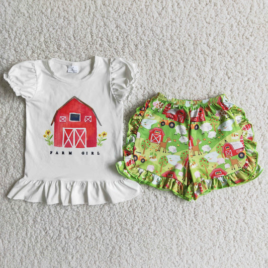 (Promotion)Short sleeve ruffles shorts farm print summer outfits C15-22
