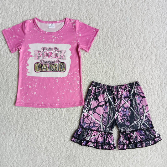 (Promotion)Pink camo ruffles shorts summer outfits C16-17