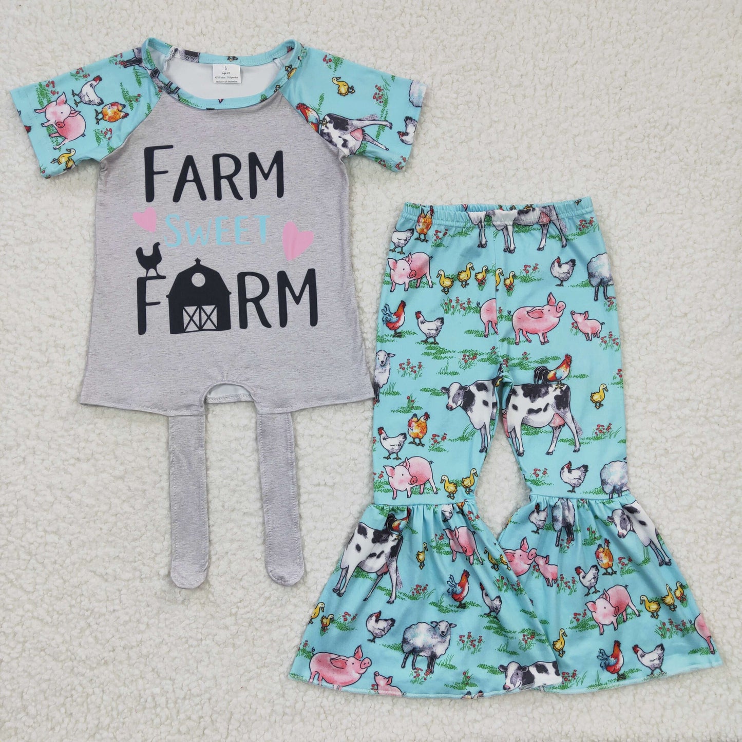 (Promotion)Girls Farm Sweet Bell Bottom Pants Clothes Sets  C3-15