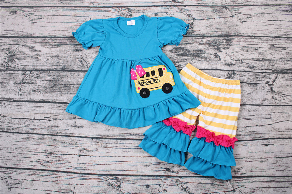 Back to school bus embroideried outfits C5-21