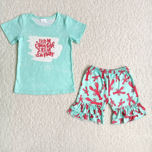 (Promotion)Crawfish shirt match ruffle shorts girls clothing set C5-3