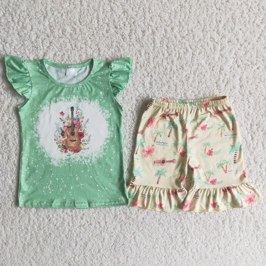 (Promotion)Girls guitar print summer outfits  C6-3