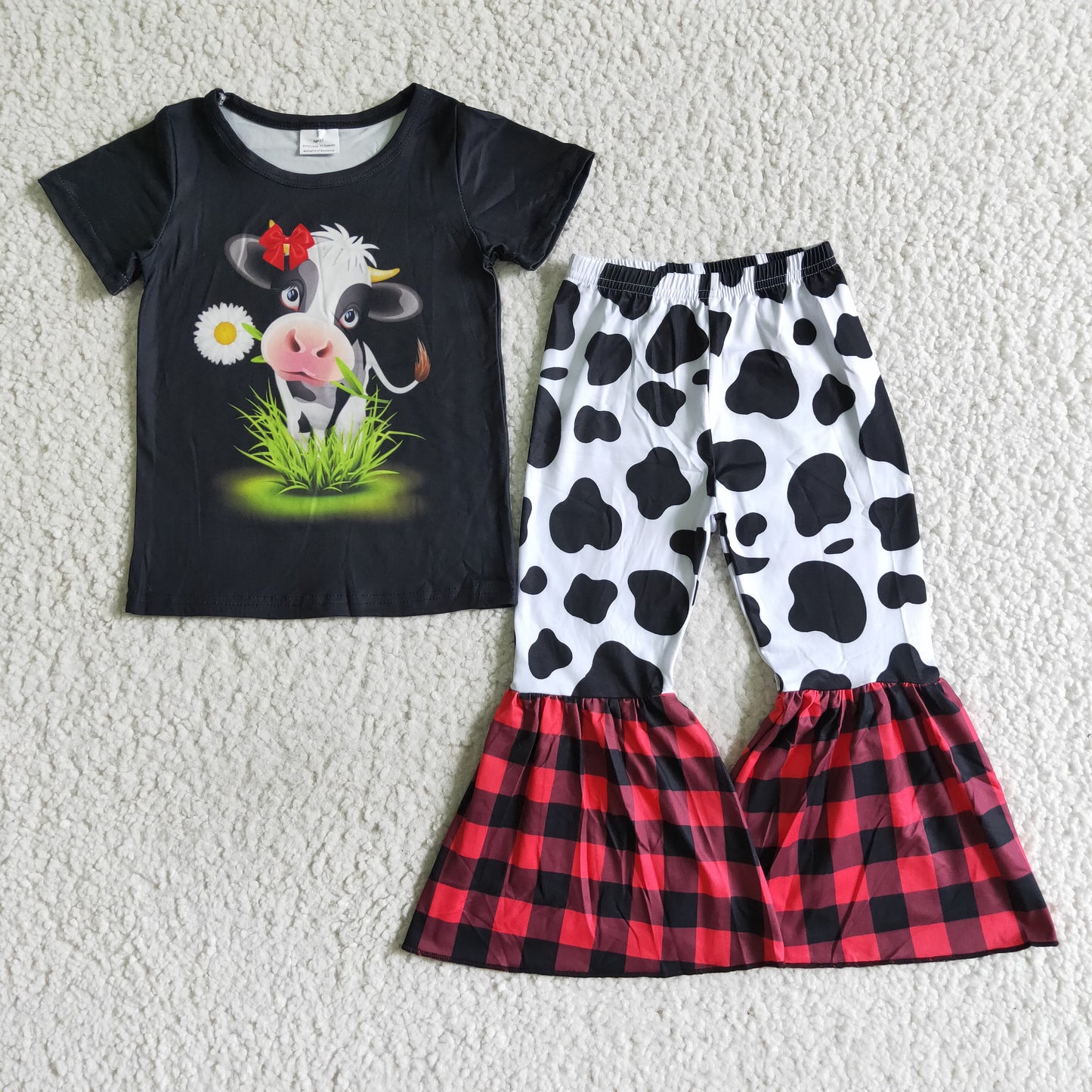 (Promotion) C8-16Girls cow print bell bottom pants outfits