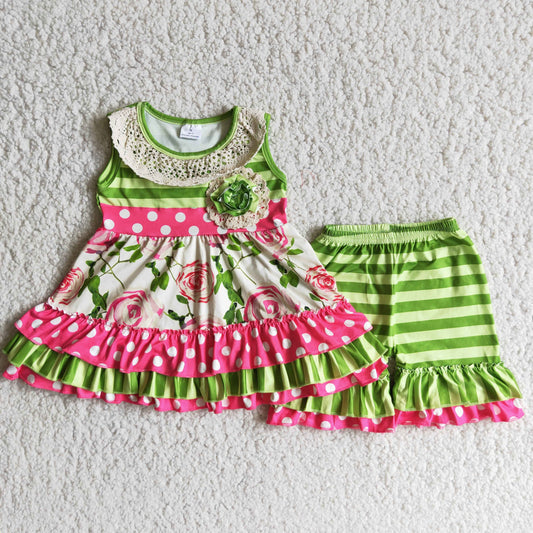 Girls flowers print summer outfits   C9-23