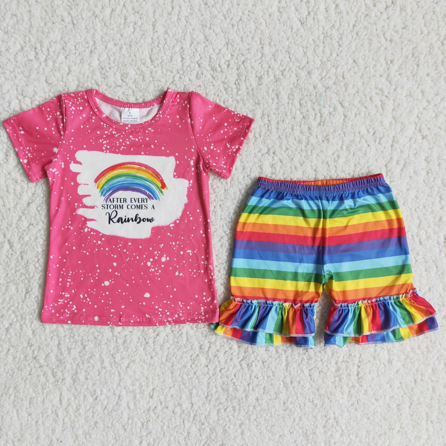 (Promotion)C9-3Short sleeve rainbow design ruffles shorts summer outfits