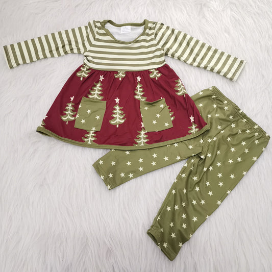 (Promotion) 6 A23-2 Christmas Tree Pockets Tunic Top Legging Pants Christmas outfits