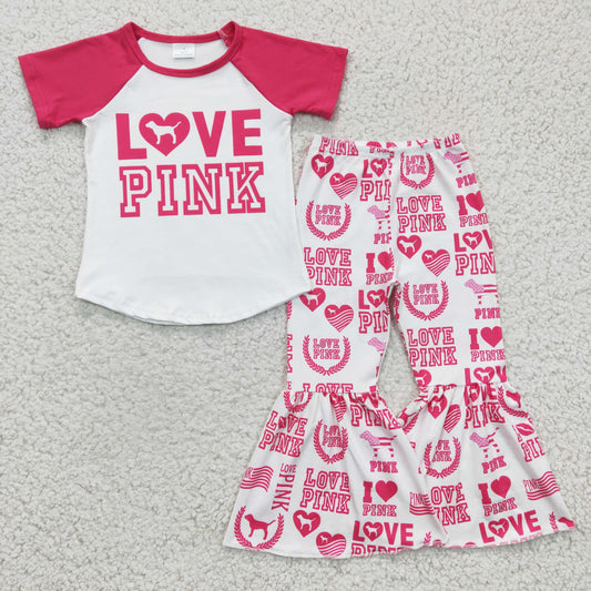 (Promotion)D13-27 Girl love print pink Bell Pants Outfits