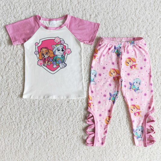 (Promotion)Pink cartoon dog print legging pants outfits  E6-29