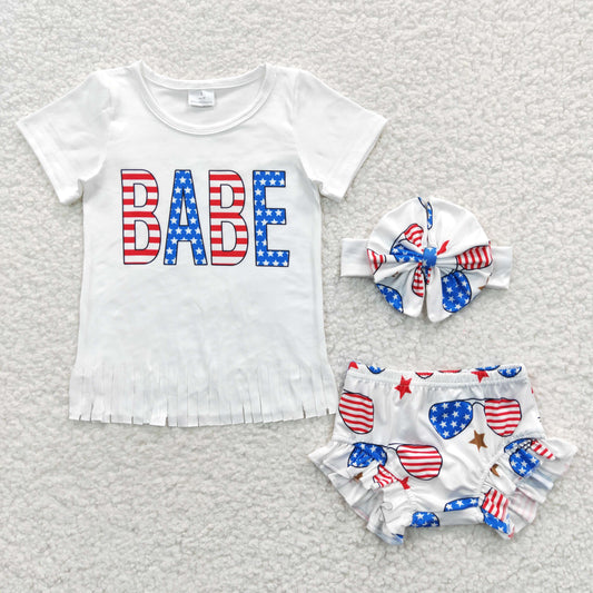 GBO0127 BABE print 4th of July girls bummie sets GBO0127