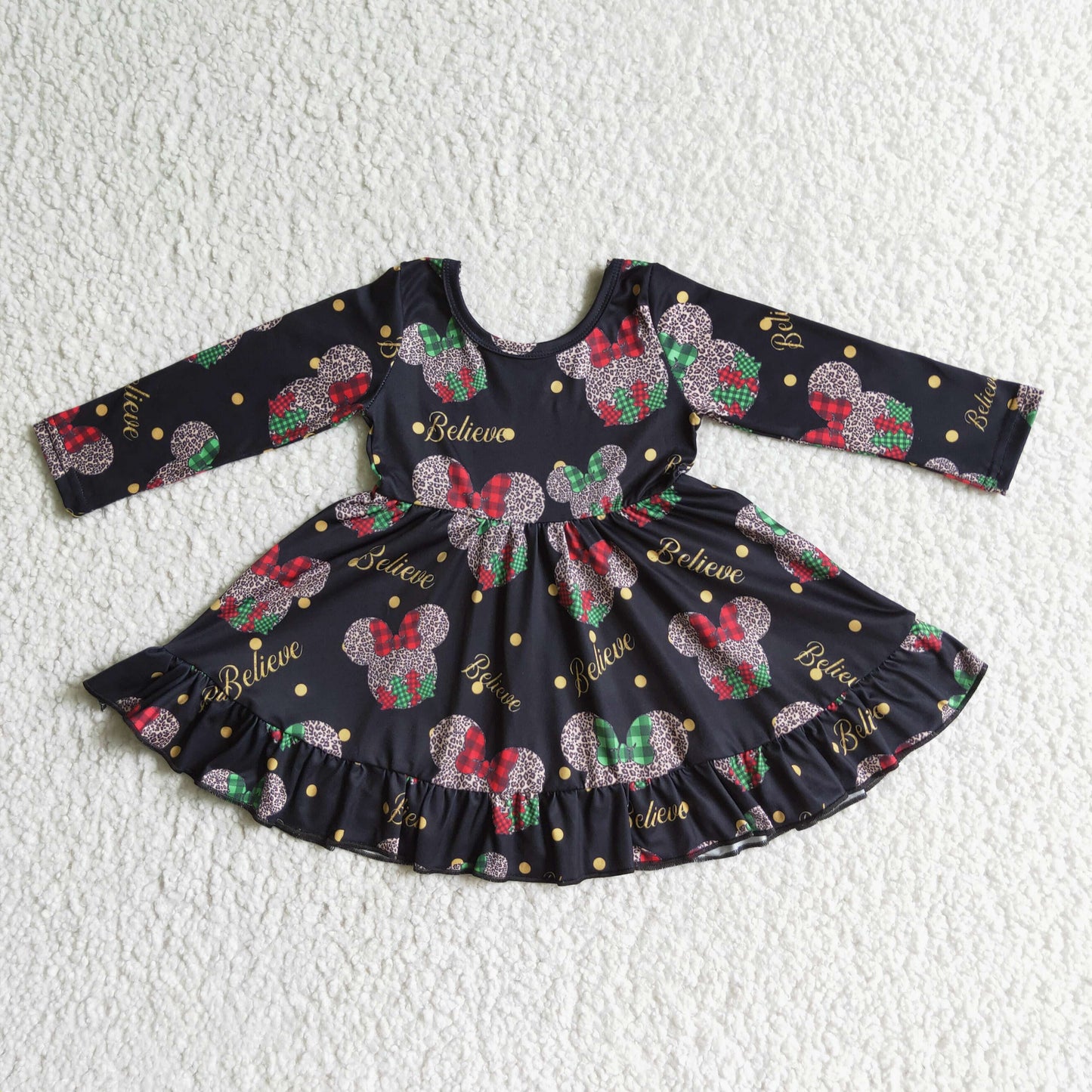 (Promotion)Long sleeve knee length mouse Christmas dress  GLD0001