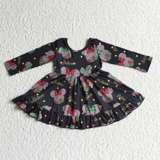 (Promotion)Long sleeve knee length mouse Christmas dress  GLD0001