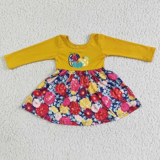 (Promotion)Girls pumpkin embroidery dress   GLD0003