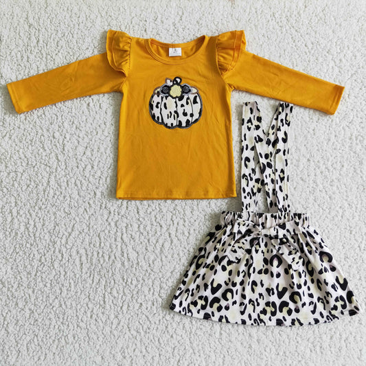 Girls fall pumpkin embroidery outfits   GLD0008