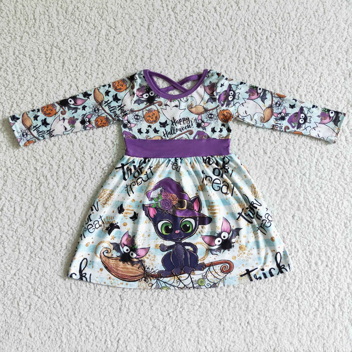 (Promotion)Girls long-sleeved cat print Hallowmas dress          GLD0036