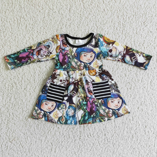 (Promotion)Girls long sleeved Hallowmas pockets dress       GLD0047