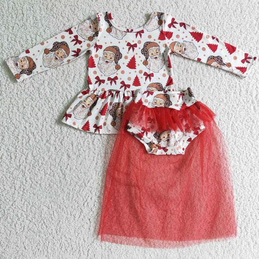 (Promotion)Long sleeve Christmas Santa Claus top tutu bummie outfits  	 GLD0092