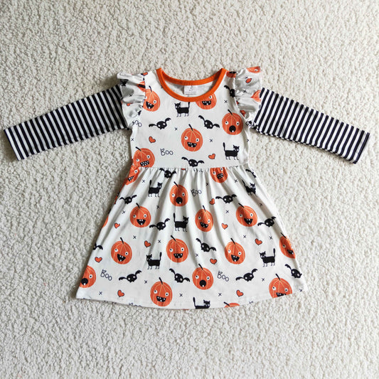 (Promotion) Pumpkin Boo Print Girls Halloween Dress      GLD0094