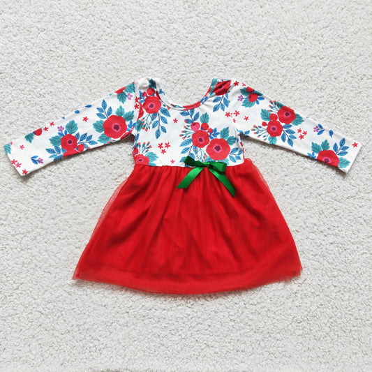(Promotion) Girls long sleeve Christmas flora tutu dress       GLD0120
