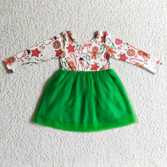 (Promotion)Girls long sleeve green tutu Christmas dress       GLD0133