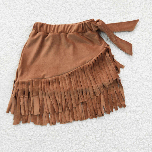 Baby Girls Thick fabric Brown Tassel Ruffle Skirts  GLK0003