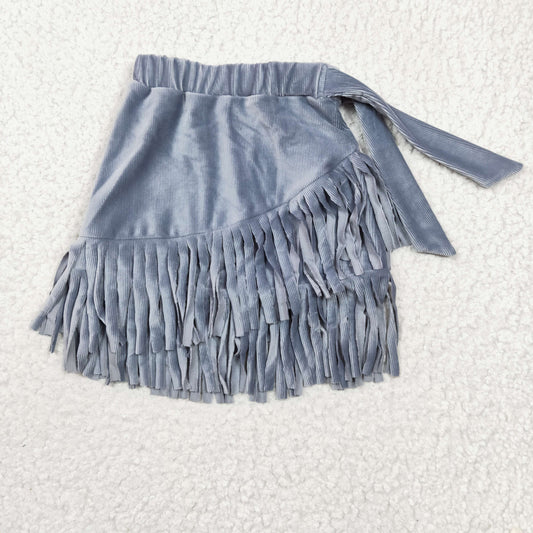 Baby Girls Velvet fabric blue grey Tassel Ruffle Skirts  GLK0005