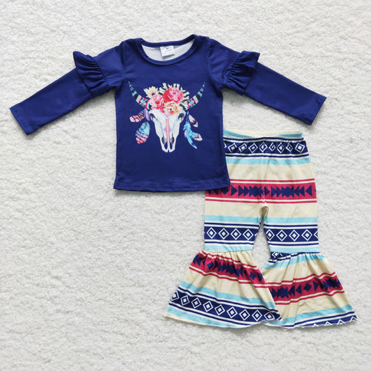 (Promotion)Girls fall cow skull print outfits   GLP0055