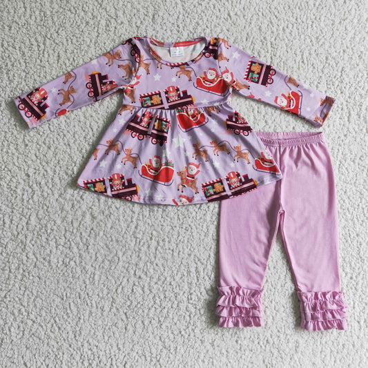 Girls Christmas truck reindeer tunic top ruffle pants outfits      GLP0098