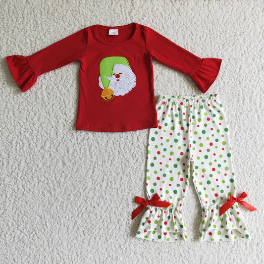 Girls santa embroidery Christmas outfits       GLP0099