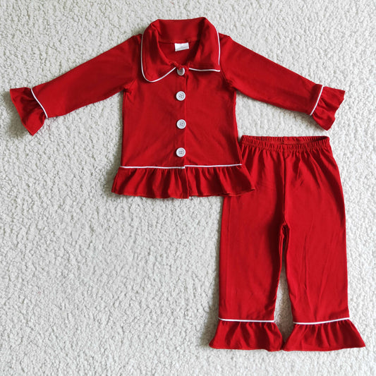 Girls Christmas red cotton pajamas        GLP0101