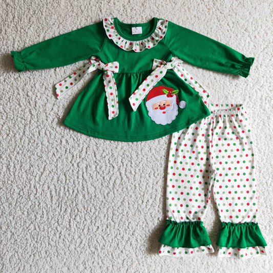 Girls Christmas Santa Claus embroidery outfits     GLP0163