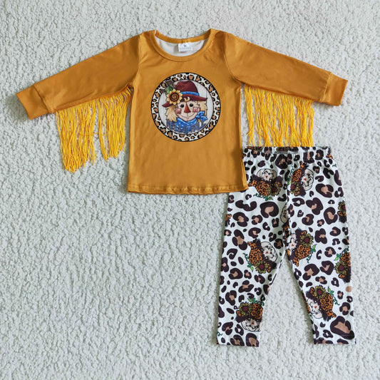 (Promotion)Girls fall tassels shirt scarecrow leggings outfits      GLP0167