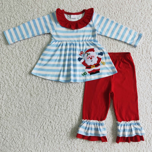 Girls Christmas Santa Claus embroidery outfits      GLP0175