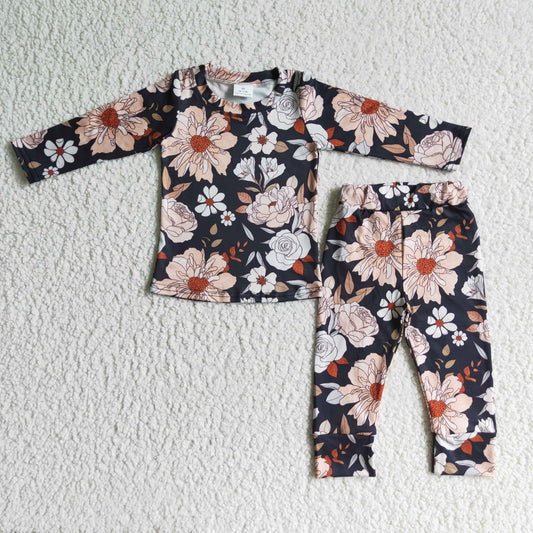 Girls flowers print long sleeve fall pajamas     GLP0195
