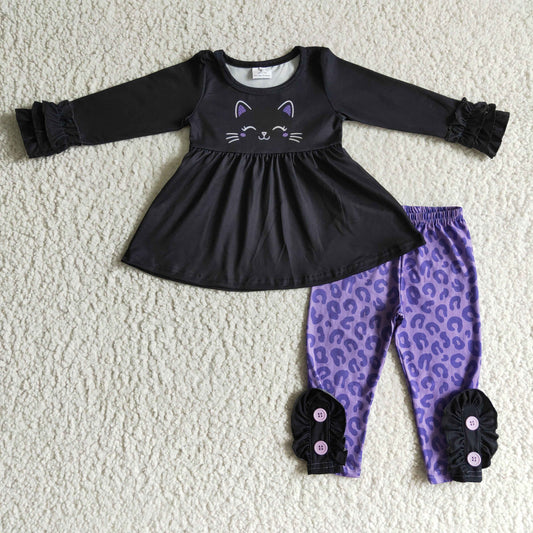 Girls purple cat design Halloween outfits    GLP0212